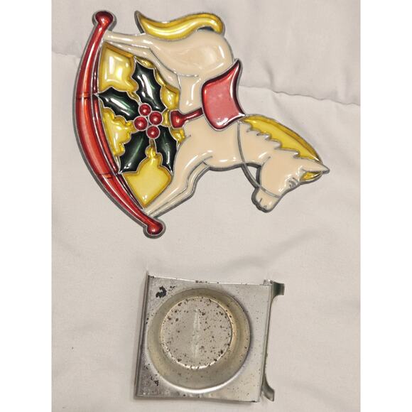 Tiffany Style Stained Glass Glo Candle, Stand & Box * 13 cm XMAS ROCKING HORSE * - Picture 3 of 7